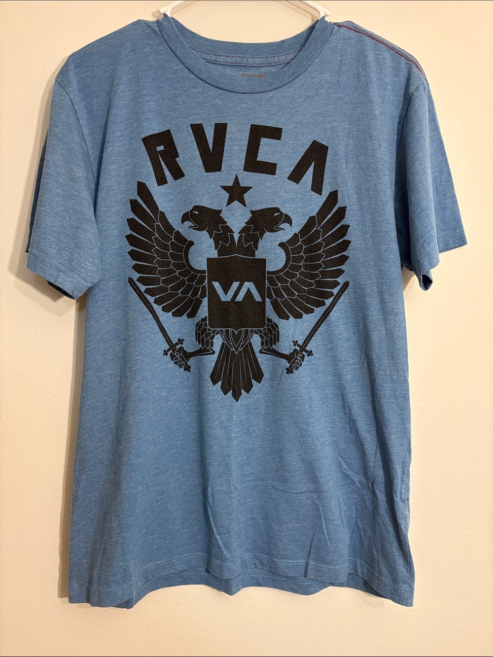 RVCA Light Blue Short Sleeve Crew with Black Eagle Graphic